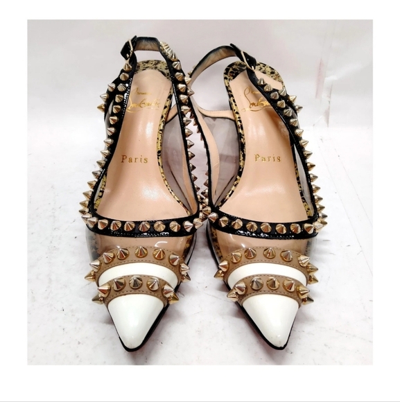 CHRISTIAN LOUBOUTIN Studded White and Gold Women's Heels - Picture 2 of 10